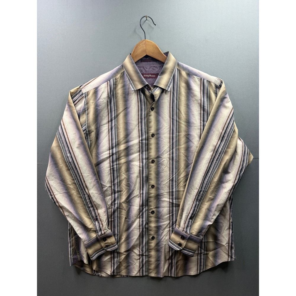 Tommy Bahama Button Down Shirt Mens Multi Color Stripe Cotton Silk Blend Large